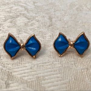 NWT Simple Blue Bowknot Bow Gold & Blue Earrings